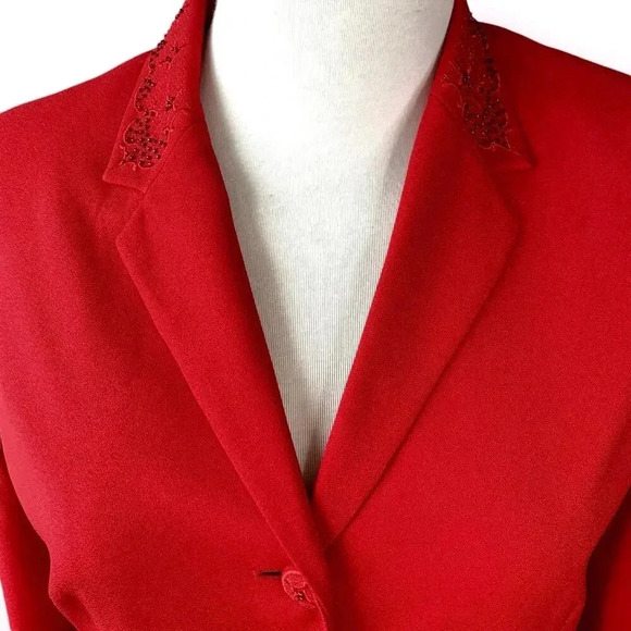 NYP Suits Vintage Blazer Buttoned Suit Jacket Size 14 Embroidered Beaded Red - Picture 6 of 15